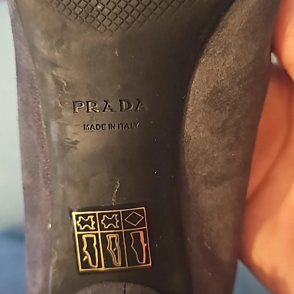 Authentic Vintage Prada Square Toe Kitten Heels - Taupe / Mushroom Suede